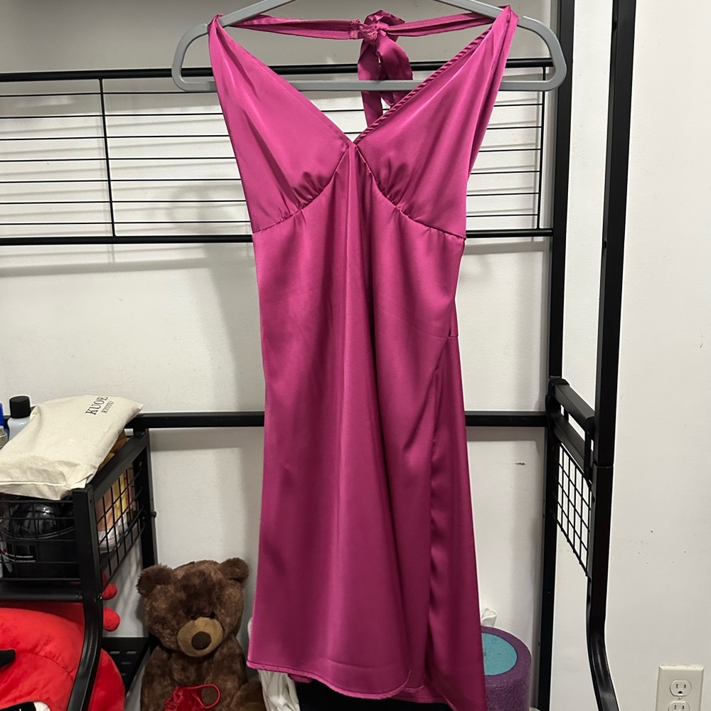 Pink Satin Halter Dress